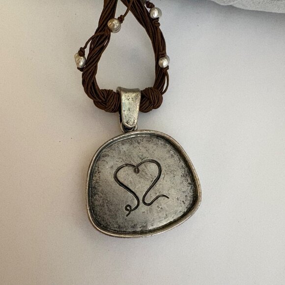 Coldwater Creek Brown Multi-Strand Twisted Cord Necklace Floral Pendant Boho - Picture 5 of 7